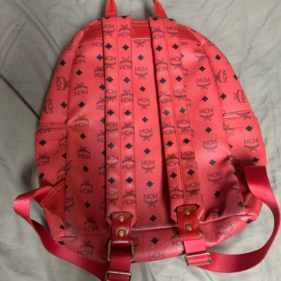 MCM Red Pink Stark Studded Medium Backpack - Picture 5 of 6